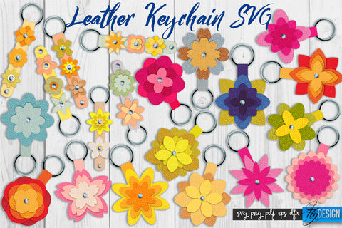 Leather Keychain Flower SVG Bundle | Key Fob SVG | Bag Tag Design SVG Fly Design 