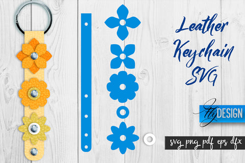 Leather Keychain Flower SVG Bundle | Key Fob SVG | Bag Tag Design SVG Fly Design 