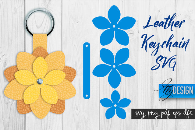 Leather Keychain Flower SVG | Key Fob SVG | Bag Tag Design SVG Fly Design 