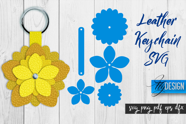 Leather Keychain Flower SVG | Key Fob SVG | Bag Tag Design SVG Fly Design 