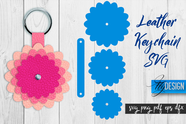 Leather Keychain Flower SVG | Key Fob SVG | Bag Tag Design SVG Fly Design 