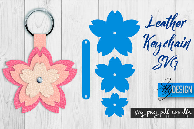 Leather Keychain Flower SVG | Key Fob SVG | Bag Tag Design SVG Fly Design 