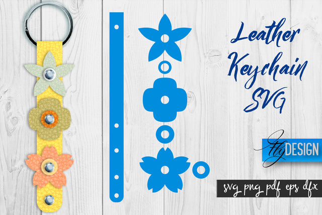 Leather Keychain Flower SVG | Key Fob SVG | Bag Tag Design SVG Fly Design 
