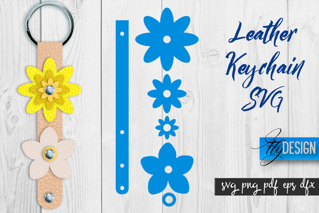 Leather Keychain Flower SVG | Key Fob SVG | Bag Tag Design SVG Fly Design 
