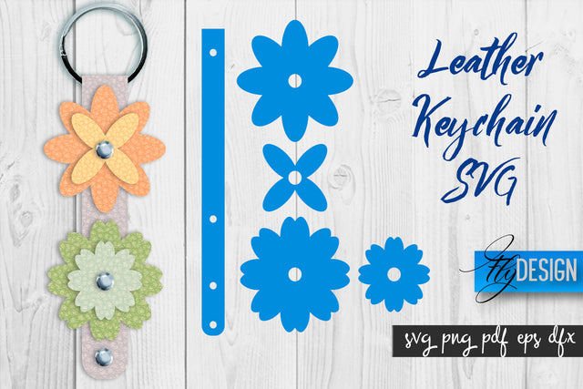 Leather Keychain Flower SVG | Key Fob SVG | Bag Tag Design SVG Fly Design 