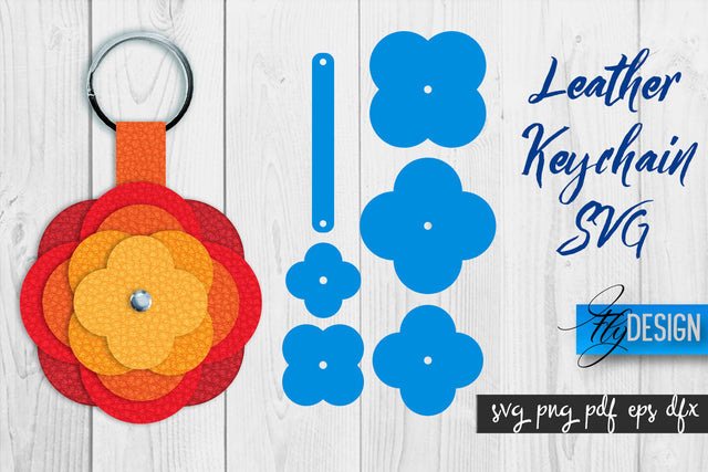 Leather Keychain Flower SVG | Key Fob SVG | Bag Tag Design SVG Fly Design 