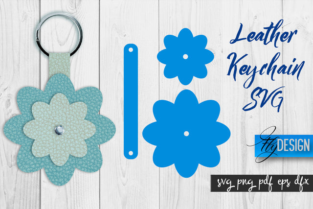 Leather Keychain Flower SVG | Key Fob SVG | Bag Tag Design SVG Fly Design 