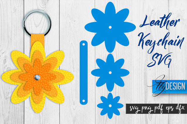Leather Keychain Flower SVG | Key Fob SVG | Bag Tag Design SVG Fly Design 