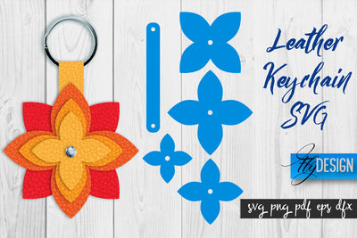 Leather Keychain Flower SVG | Key Fob SVG | Bag Tag Design SVG Fly Design 