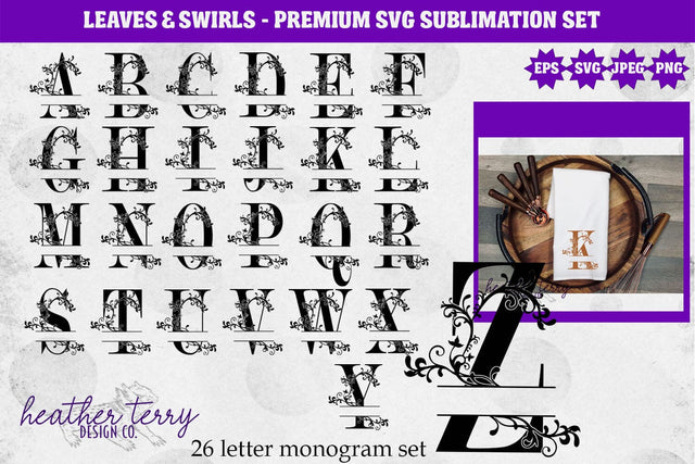 Leaves and Swirls SVG Monogram bundle SVG Heather Terry Design Co. 