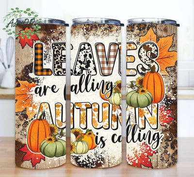 Leaves Are Falling Autumn Is Calling 20oz Skinny Tumbler Png, Fall Tumbler Png, Pumpkin Spice Png, Cowhide Leopard Png, Autumn Leaves Png Sublimation AdriOP 