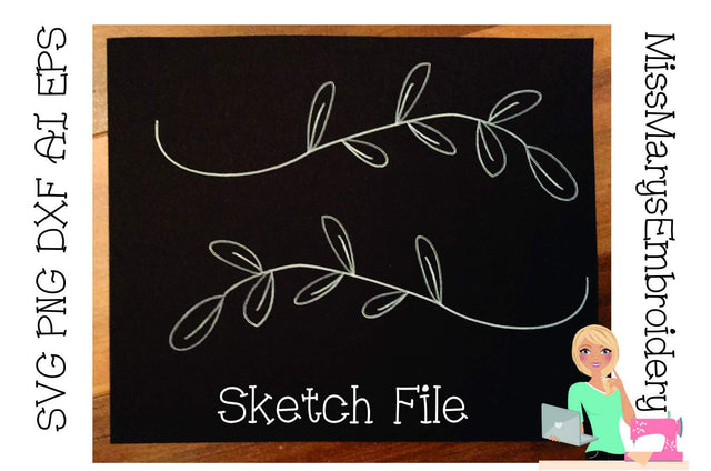 Leaves Sketch File | Foil Quill | Drawing File Sketch DESIGN MissMarysEmbroidery 