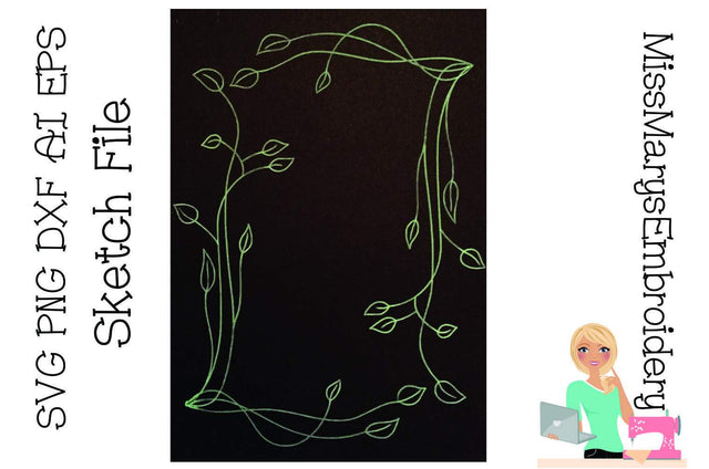 Leaves Sketch Frame SVG MissMarysEmbroidery 