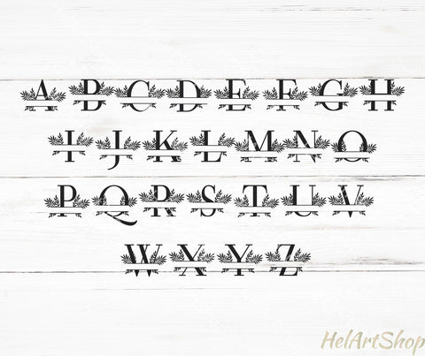 Leaves Split Monogram SVG, Leaf Alphabet SVG SVG _HelArtShop_ 