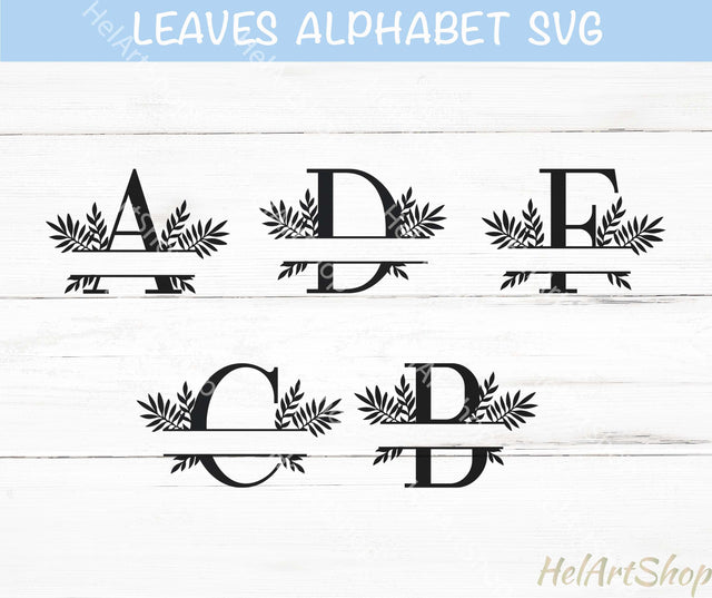Leaves Split Monogram SVG, Leaf Alphabet SVG SVG _HelArtShop_ 