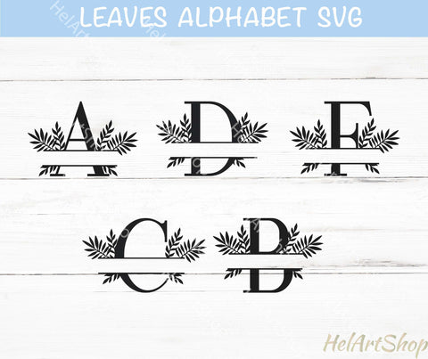 Leaves Split Monogram SVG, Leaf Alphabet SVG SVG _HelArtShop_ 