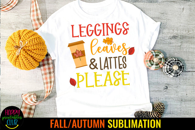 Leggings Leaves and Latte I Fall Sublimation Design I Autumn Sublimation Happy Printables Club 