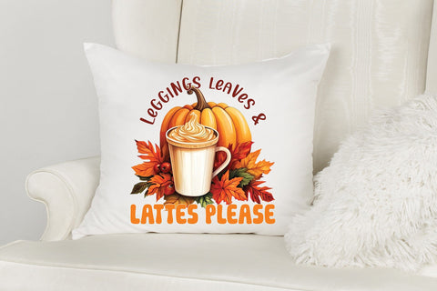 Leggings Leaves & Lattes Please PNG Sublimation Sublimation CraftLabSVG 