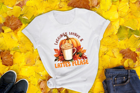 Leggings Leaves & Lattes Please PNG Sublimation Sublimation CraftLabSVG 