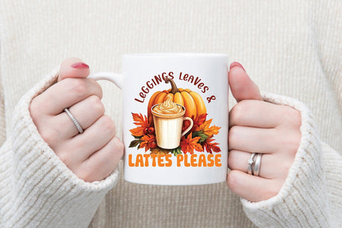 Leggings Leaves & Lattes Please PNG Sublimation Sublimation CraftLabSVG 