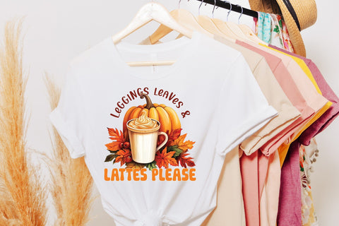 Leggings Leaves & Lattes Please PNG Sublimation Sublimation CraftLabSVG 