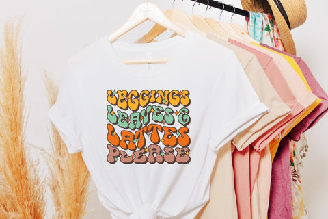 Leggings Leaves & Lattes Please - Retro Fall PNG Sublimation CraftLabSVG 