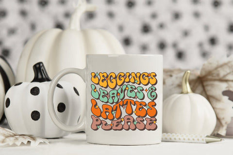 Leggings Leaves & Lattes Please - Retro Fall PNG Sublimation CraftLabSVG 