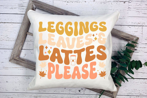 Leggings Leaves & Lattes Please, Retro Fall SVG SVG CraftLabSVG 