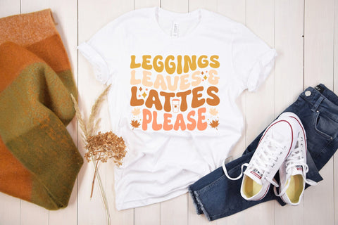 Leggings Leaves & Lattes Please, Retro Fall SVG SVG CraftLabSVG 