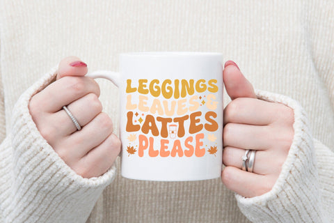 Leggings Leaves & Lattes Please, Retro Fall SVG SVG CraftLabSVG 