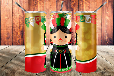 Lele Muñeca Mexicana 20 oz Skinny Tumbler Wrap Sublimation Design Sublimation Sublimatiz Designs 