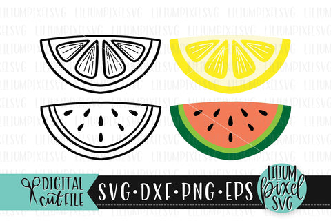 Lemon and Watermelon Slices - Summer Fruit SVG SVG Lilium Pixel SVG 
