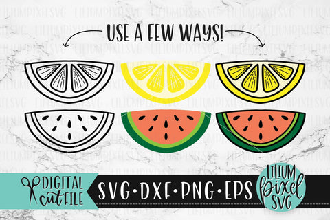 Lemon and Watermelon Slices - Summer Fruit SVG SVG Lilium Pixel SVG 