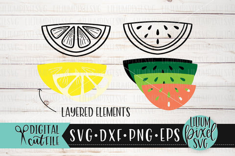 Lemon and Watermelon Slices - Summer Fruit SVG SVG Lilium Pixel SVG 