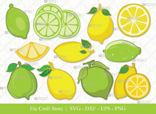 Lemon Clipart SVG Cut File | Half Lemon Svg | Lime Svg | Fruit Svg | Lemon Slice Svg | Lime Bundle | Summer SVG | Eps | Dxf | Png | SVG ETC Craft 