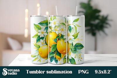 Lemon flower fruit sublimation tumbler wrap 20 Oz Sublimation Svetana Studio 