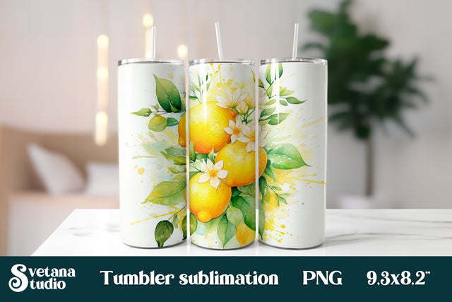 Lemon flower fruit tumbler design Sublimation Svetana Studio 