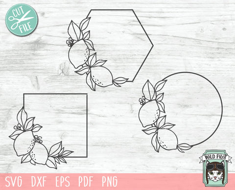 Lemon Frames SVG Cut File, Lemon Frame SVG, Summer SVG, Lemonade Stand SVG, Hexagon Round Square Frames SVG SVG Wild Pilot 