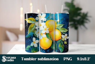 Lemon fruit tumbler design PNG Sublimation Svetana Studio 