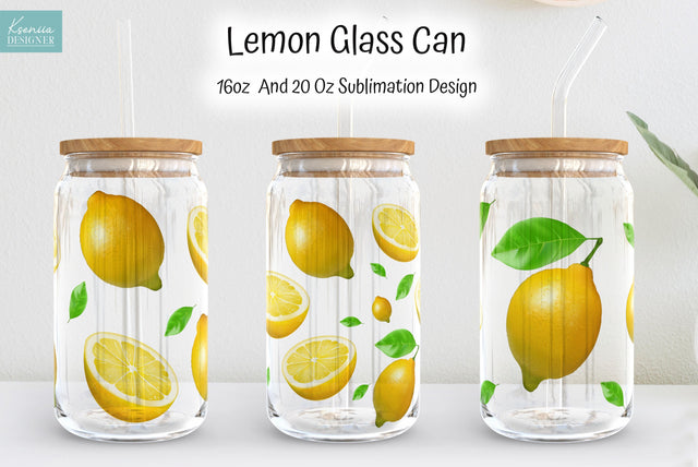 Lemon Glass Can Sublimation Designs. Summer Glass Can Full Wrap Sublimation Kseniia designer 