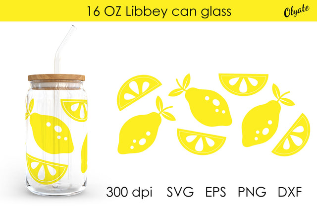 Lemon Libbey Can Glass 16 OZ Wrap. Summer 16 OZ. SVG Olga Terlyanskaya 