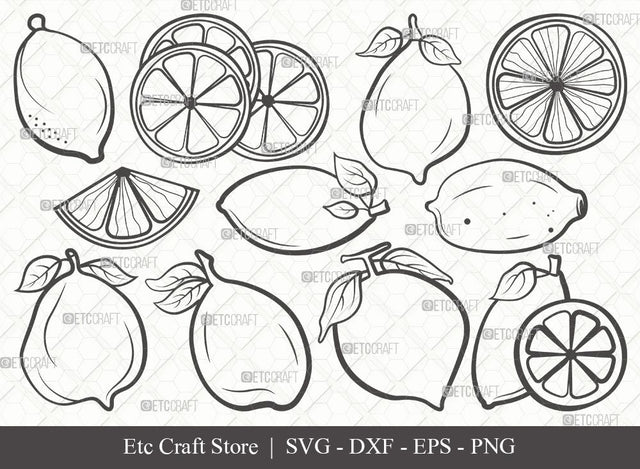Lemon Outline SVG Cut File | Half Lemon Svg | Lime Svg | Fruit Svg | Lemon Slice Svg | Lime Bundle | Summer SVG | Eps | Dxf | Png | SVG ETC Craft 