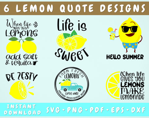 Lemon Quotes SVG Bundle, 6 Designs, Lemon Sayings SVG, Funny Lemon SVG, When Life Gives You Lemons Add Salt And Tequila SVG, Hello Summer SVG SVG HappyDesignStudio 