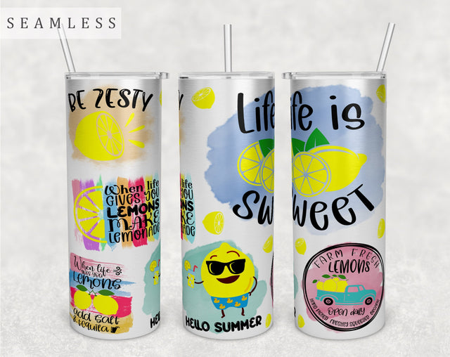 Lemon Quotes Tumbler Wrap, 20 Oz Skinny Tumbler Sublimation Design, Seamless Lemon Sayings Tumbler PNG Sublimation HappyDesignStudio 