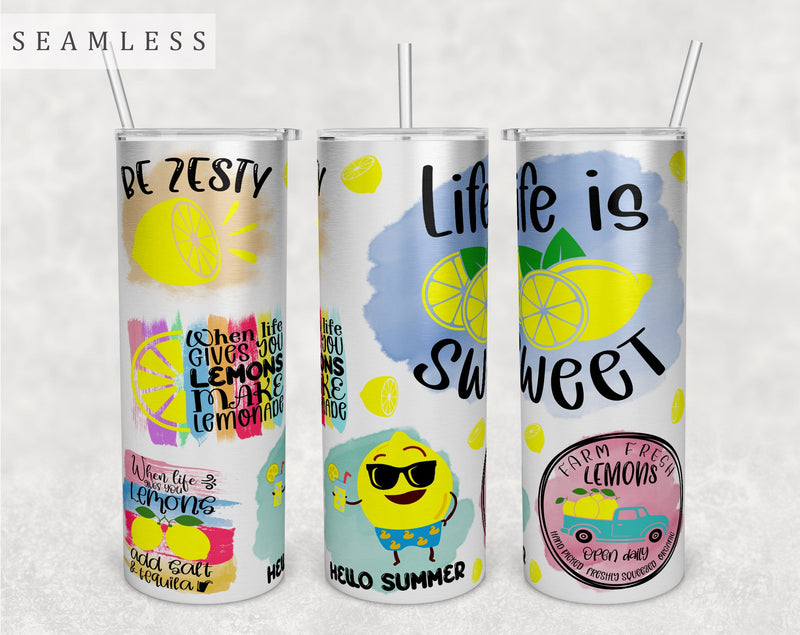 Lemon Quotes Tumbler Wrap, 20 Oz Skinny Tumbler Sublimation Design, Seamless Lemon Sayings Tumbler PNG Sublimation HappyDesignStudio 