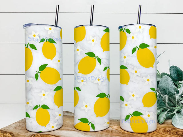 Lemon Skinny Tumbler Sublimation Designs Tumbler PNG File Digital Download, 20oz Skinny Tumbler Wraps Templates Sublimation iStyleDesign 