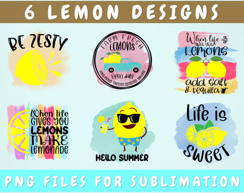 Lemon Sublimation Designs Bundle, 6 Lemon Quotes PNG Files, When Life Gives You Lemons Make Lemonade PNG, Farm Fresh Lemons PNG Sublimation HappyDesignStudio 