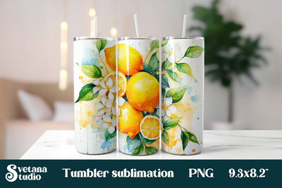 Lemon tumbler sublimation | Fruit tumbler wrap Sublimation Svetana Studio 