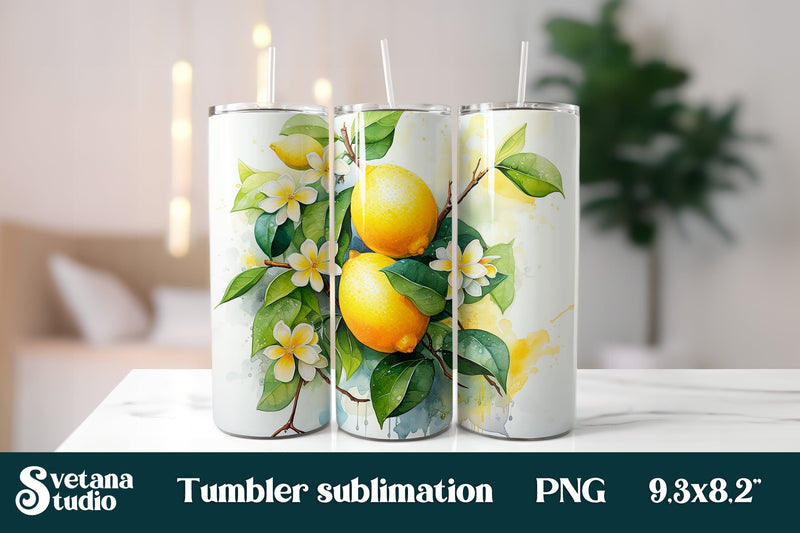 Lemon tumbler wrap design PNG Sublimation Svetana Studio 