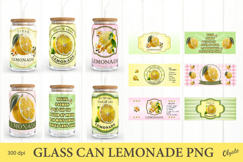 Lemonade Label Can Glass Bundle. Can Glass Wrap PNG. Lemonade Recipe. Sublimation Olga Terlyanskaya 